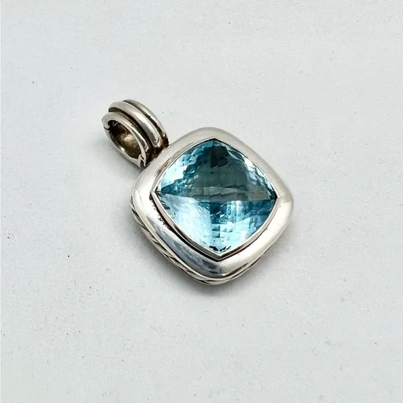 David Yurman Albion 14mm Blue Topaz Pendant Enhancer - Picture 2 of 15